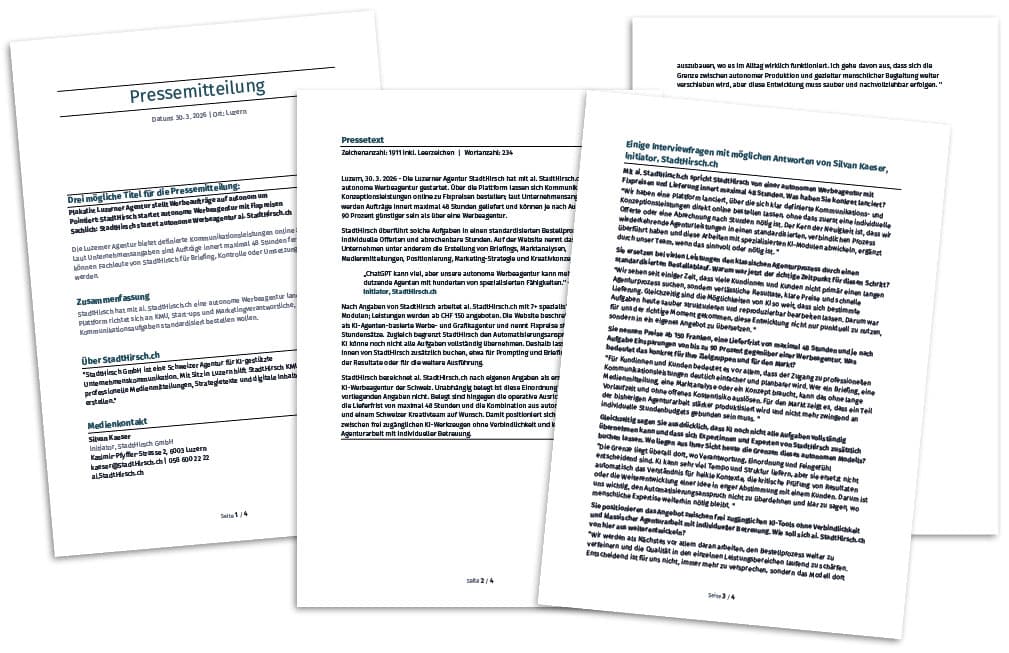 Screenshot einer Pressemitteilung von ai.StadtHirsch